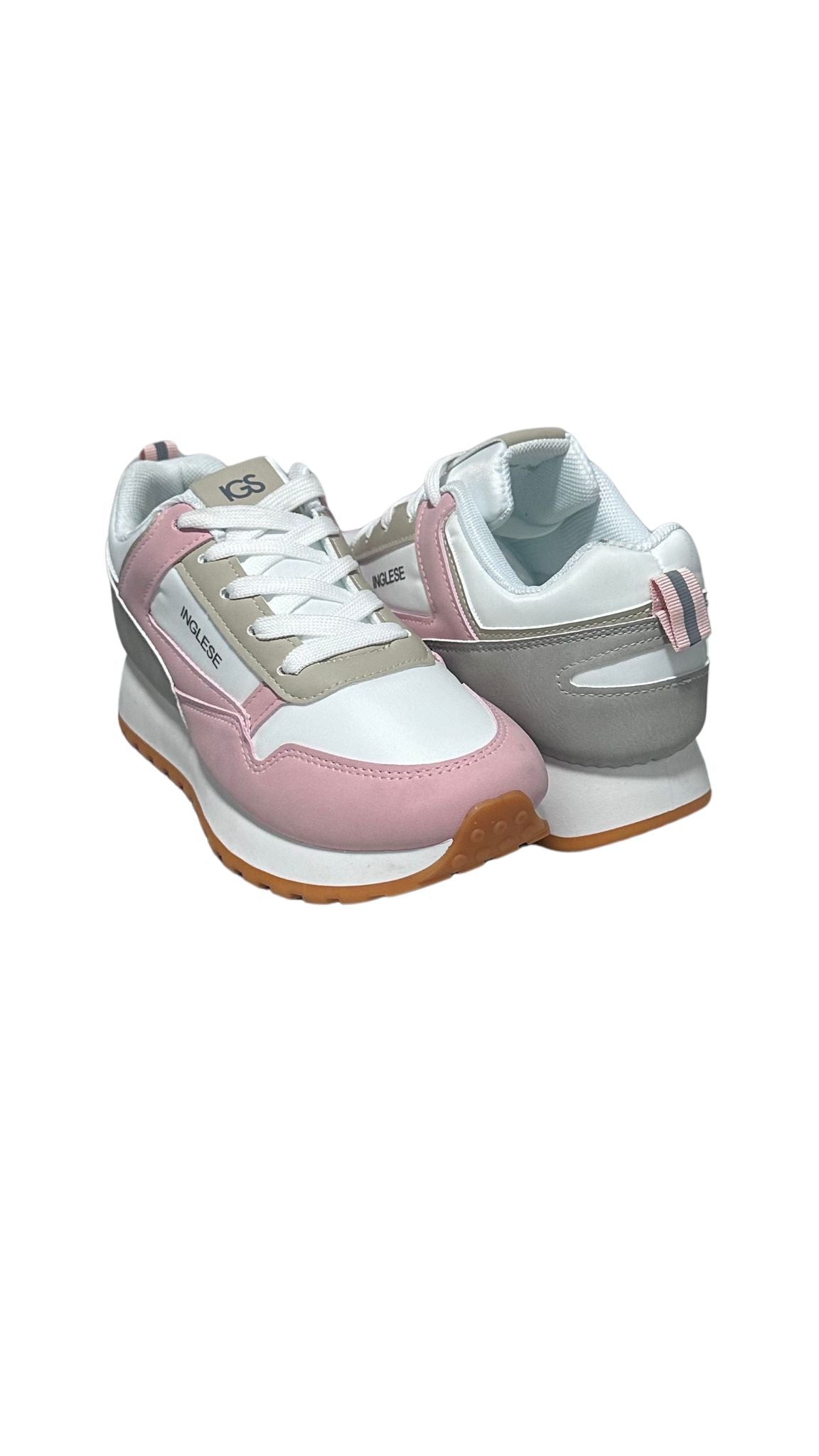 Zapatos Deportivos Casuales Dama Inglese Derby Blanco Rosa