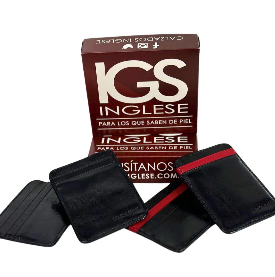Tarjetero Cartera Para Caballero 100% Cuero Inglese Negro VT TA04