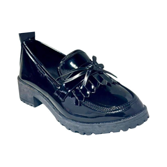 Zapato Casual Mocasín Dama Inglese Varese Negro Patente FC01