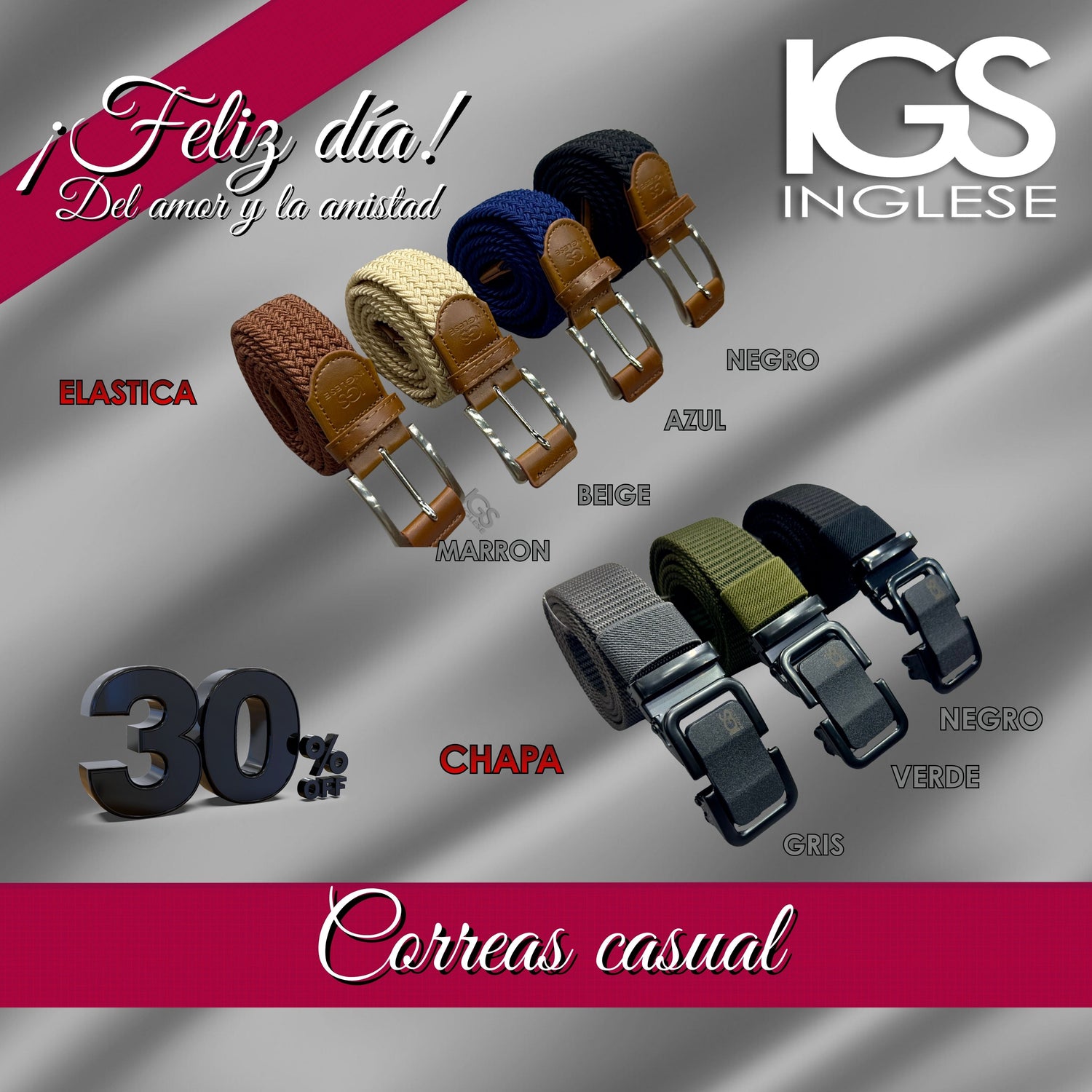PROMOCION CORREAS CASUALES INGLESE 30% DE DESCUENTO