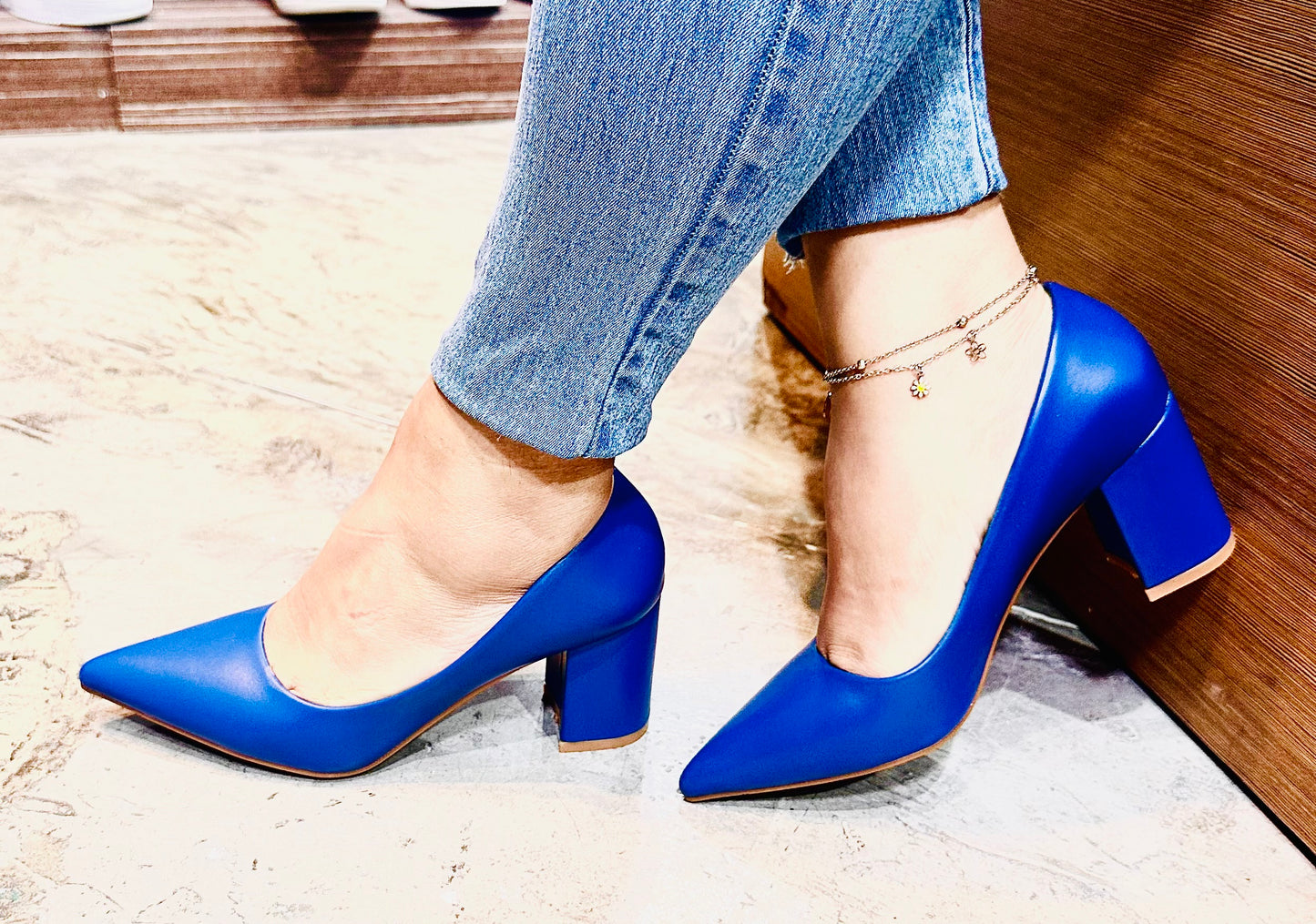 Tacon Grueso Zapato Para Dama Inglese Valeria Azul 3Z79231-1