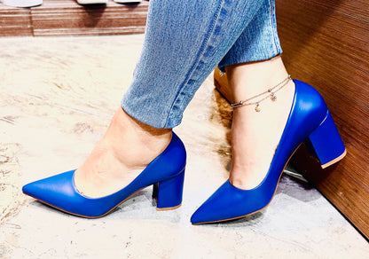 Tacon Grueso Zapato Para Dama Inglese Valeria Azul 3Z79231-1
