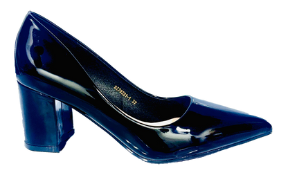 Tacon Grueso Zapato Para Dama Inglese Valeria Negro Patente 3Z79231-1