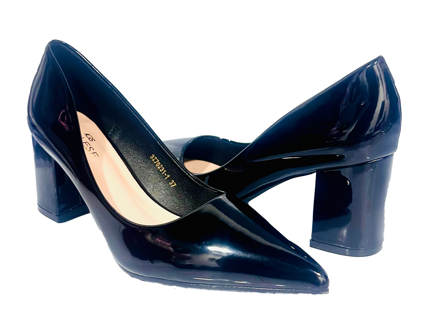 Tacon Grueso Zapato Para Dama Inglese Valeria Negro Patente 3Z79231-1