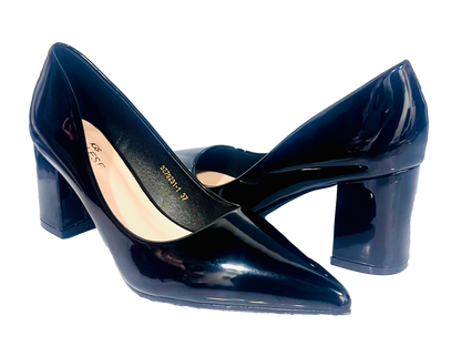 Tacon Grueso Zapato Para Dama Inglese Valeria Negro Patente 3Z79231-1