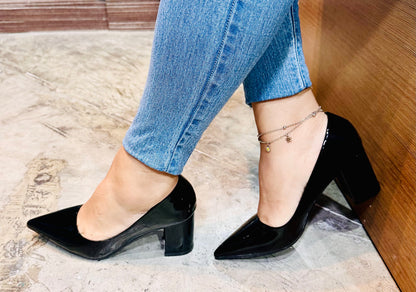 Tacon Grueso Zapato Para Dama Inglese Valeria Negro Patente 3Z79231-1
