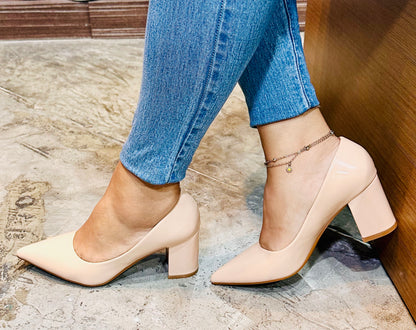 Tacon Grueso Zapato Para Dama Inglese Valeria Nude Patente 3Z79231-1
