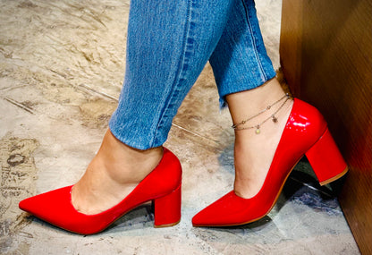 Tacon Grueso Zapato Para Dama Inglese Valeria Rojo Patente 3Z79231-1