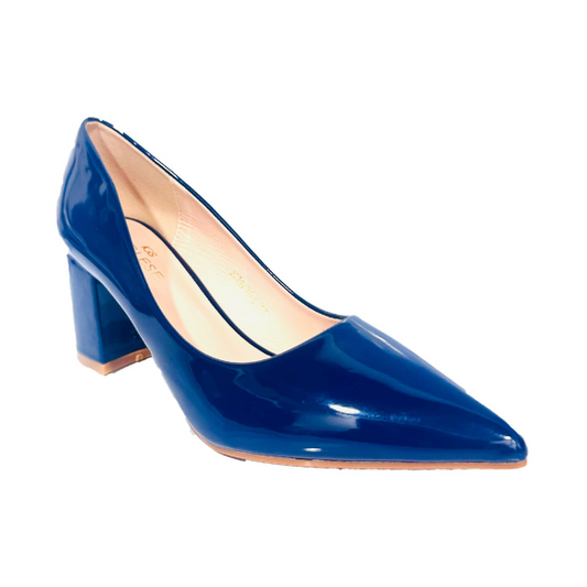 Tacon Grueso Zapato Para Dama Inglese Valeria Azul Patente 3Z79231-1