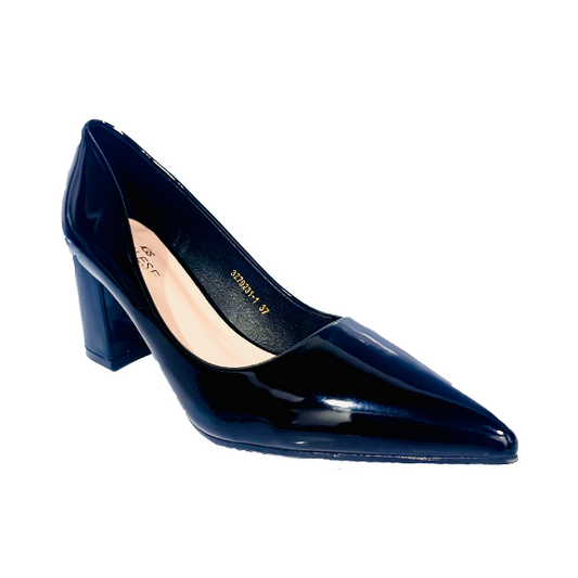 Tacon Grueso Zapato Para Dama Inglese Valeria Negro Patente 3Z79231-1