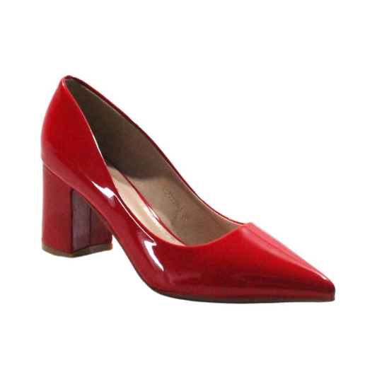 Tacon Grueso Zapato Para Dama Inglese Valeria Rojo Patente 3Z79231-1