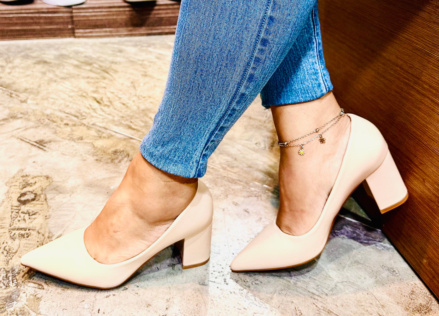 Tacon Grueso Zapato Para Dama Inglese Valeria Nude 3Z79231-1