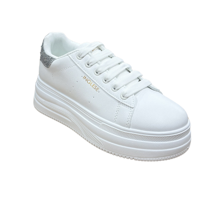 Zapatos Deportivos Casuales Dama Inglese Ondina blanco plata
