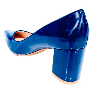 Tacon Grueso Zapato Para Dama Inglese Valeria Azul Patente 3Z79231-1