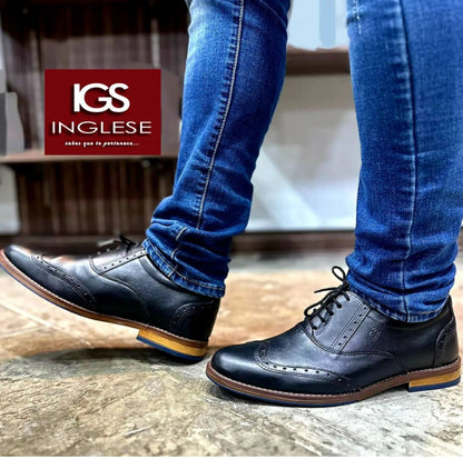 Zapato De Vestir Trenzas Caballero Inglese Hamburgo Negro HB936