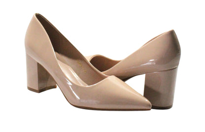 Tacon Grueso Zapato Para Dama Inglese Valeria Nude Patente 3Z79231-1