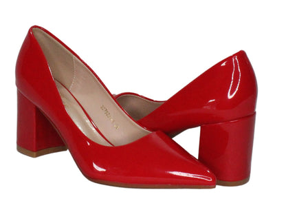 Tacon Grueso Zapato Para Dama Inglese Valeria Rojo Patente 3Z79231-1