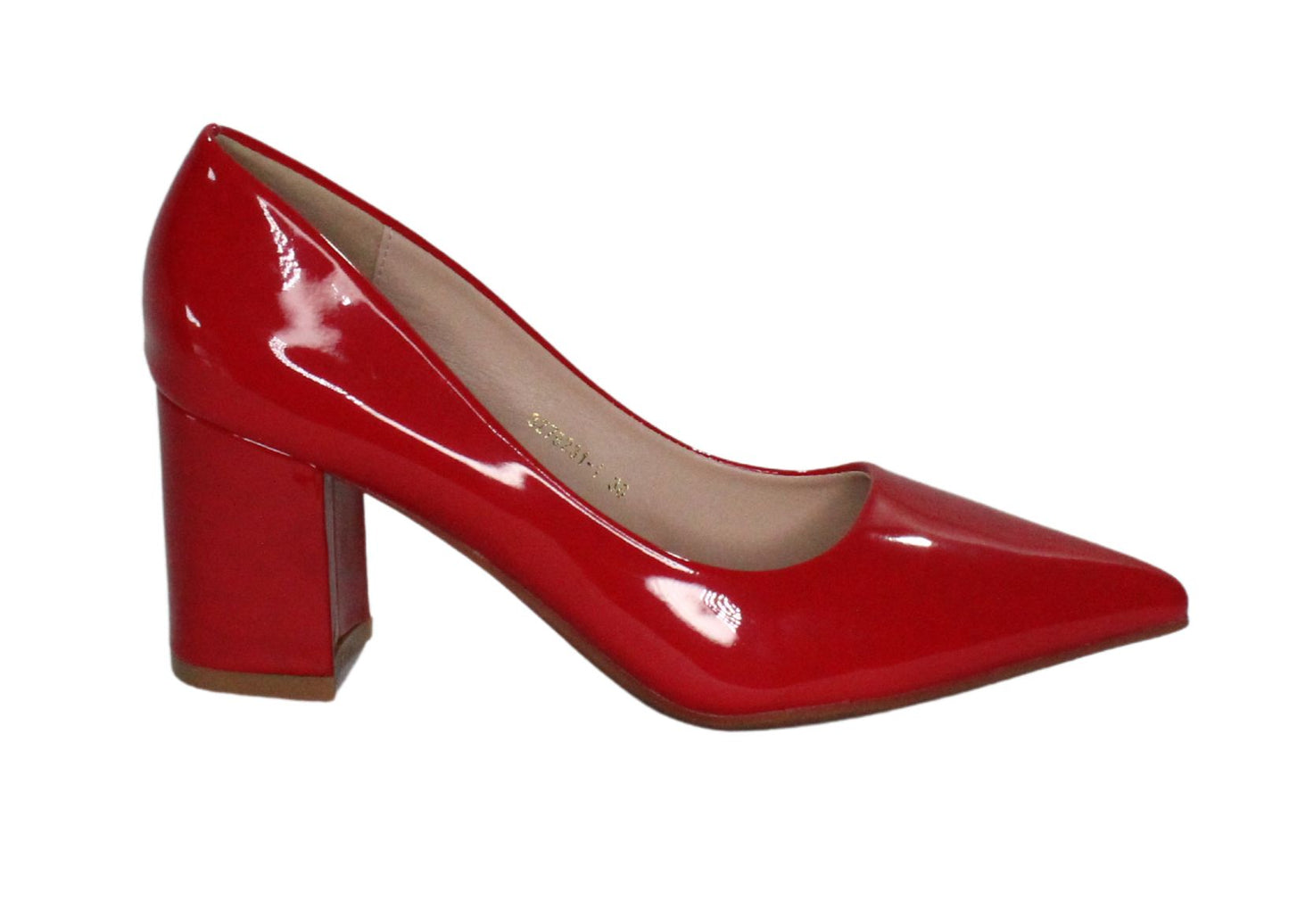 Tacon Grueso Zapato Para Dama Inglese Valeria Rojo Patente 3Z79231-1